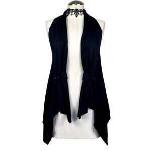 Y2K Black Asymmetrical Grunge Fairycore Open Front Vest Cardigan Office Siren SM